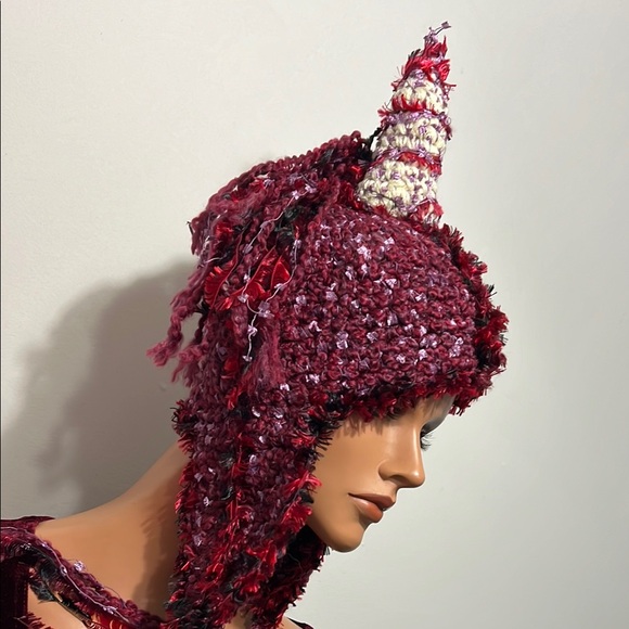 Handcrafted Burgundy Unicorn Knit Hat main image 8